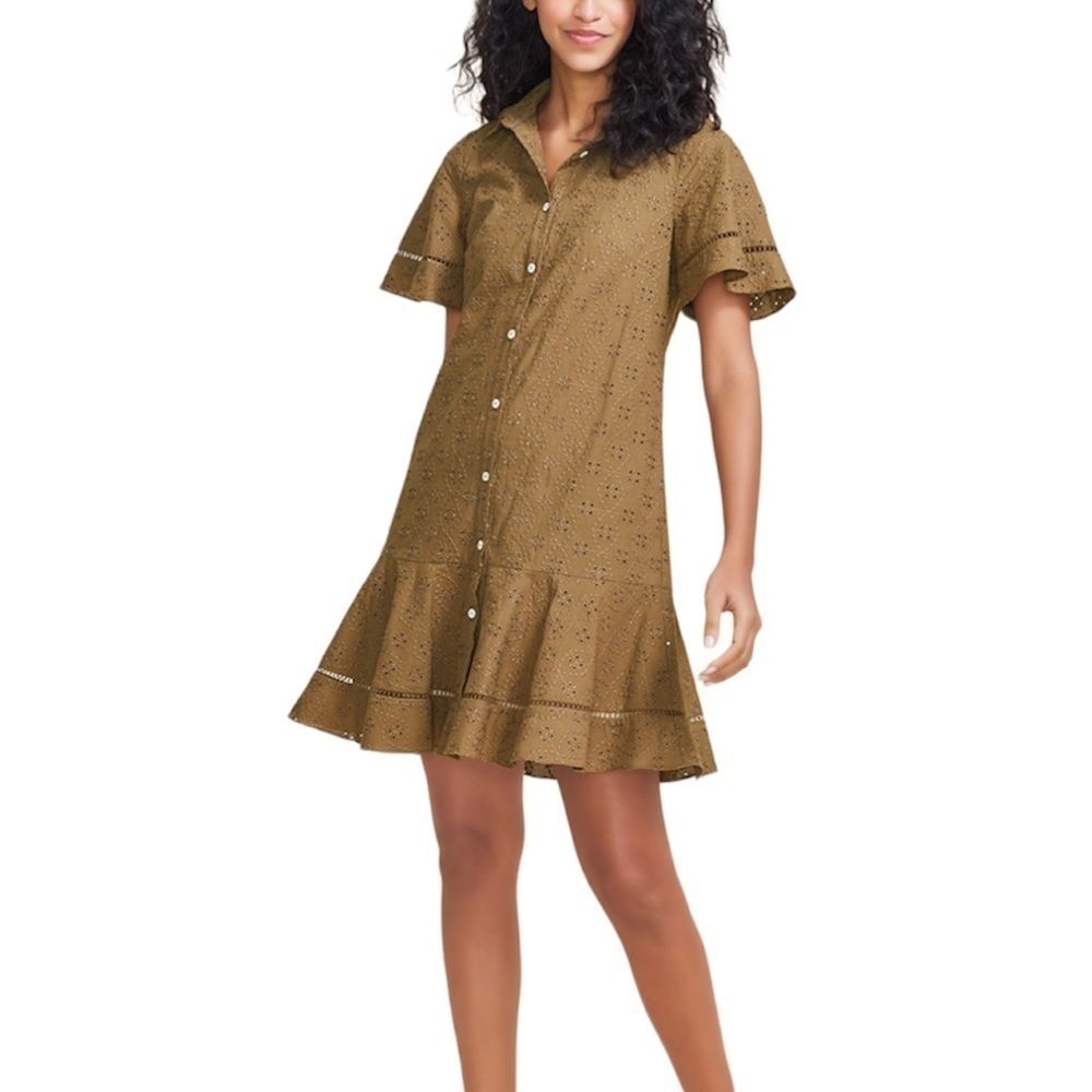 PEARL By Lela Rose Floral Eyelet Shirt Dress
